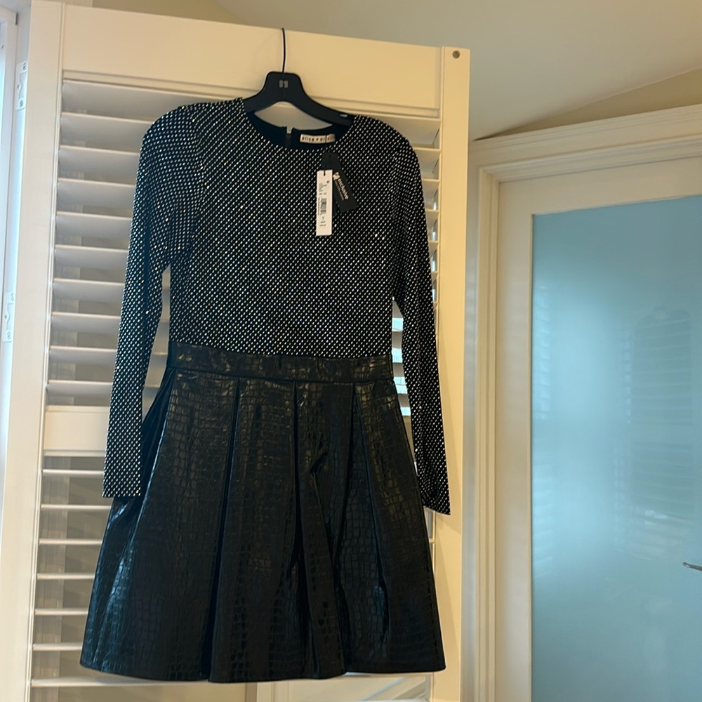 Sequence and leather holiday Alice + Olivia dress with tags still on!